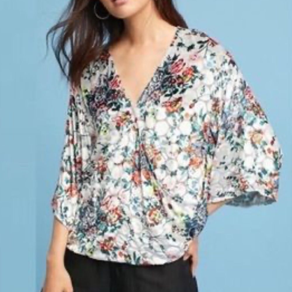 Anthropologie Maeve Floral Faux Wrap Blouse S